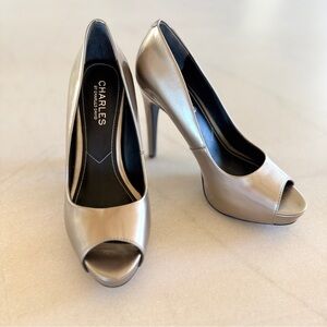Charles David Metallic Peep-Toe Heels